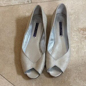 Ralph Lauren Collection Silver Peep-Toe Flats